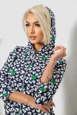 Халат жіночий на блискавці з принтом, колір синій, 100% поліестер