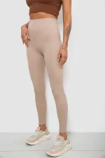 Лосини жіночі однотонні в рубчик, колір бежевий, 90% micropoll
